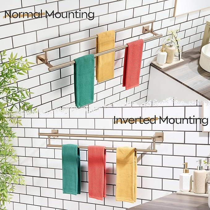 KOKOSIRI Towel Bars 36-Inch Bathroom Towel Holder Champagne Bronze Double Bath Towel Racks Wall Mounted Stainless Steel B5009CPG-L36 - ModernBath