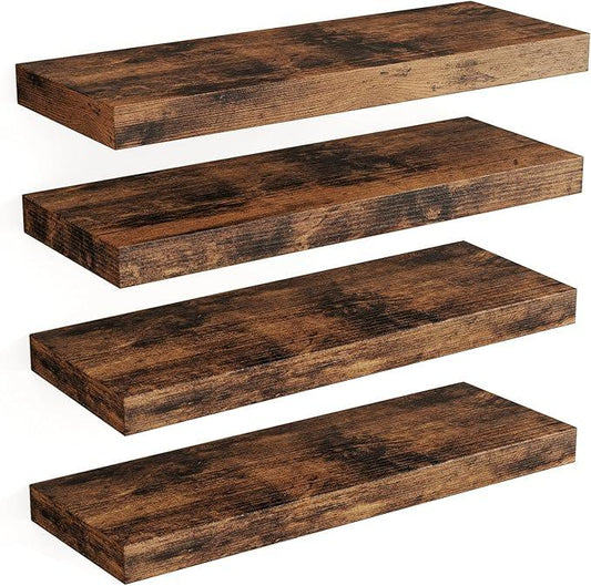 Fixwal 15.8in Wall Shelves, Rustic Wood Finish Floating Shelves Set of 4, Shelves for Wall Decor, with Invisible Brackets for Bathroom, Living Room,Bedroom and Kitchen(Rustic Brown) - ModernBath
