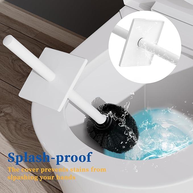 RUACQ Toilet Brush and Holder Set 2pcs,Square Toilet Bowl Brush for Bathroom with 304 Stainless Steel Handle Toilet Cleaner Brush with Durable Scrubbing Bristles,Splash-Proof (White) - ModernBath