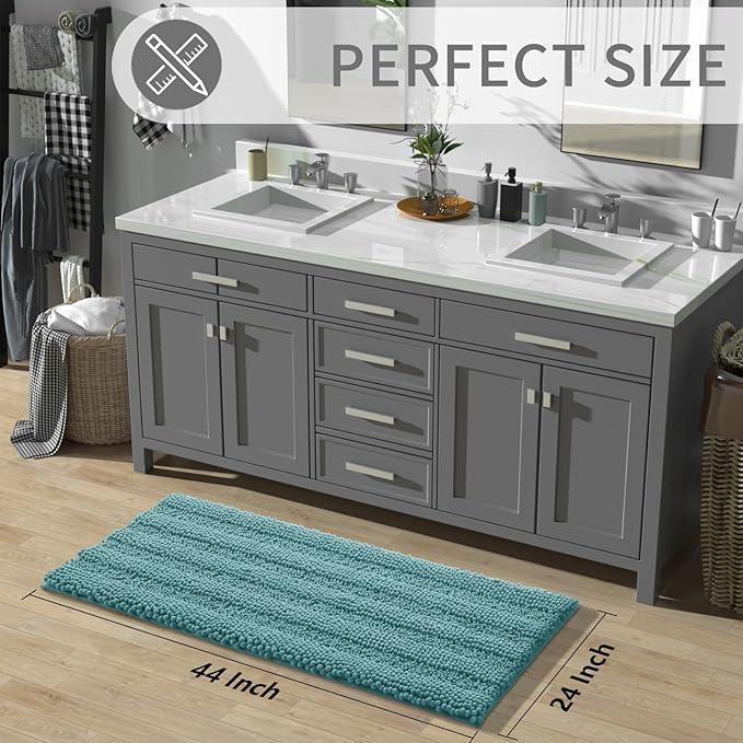 Yimobra Bathroom Rug Mat 44 x 24, Non Slip and Super Absorbent Bath Mat,Machine Washable Quick Dry,Ultra Plush Chenille Shower Rugs for Bathroom Floor Sink Tub and Shower Outside,Teal Blue - ModernBath