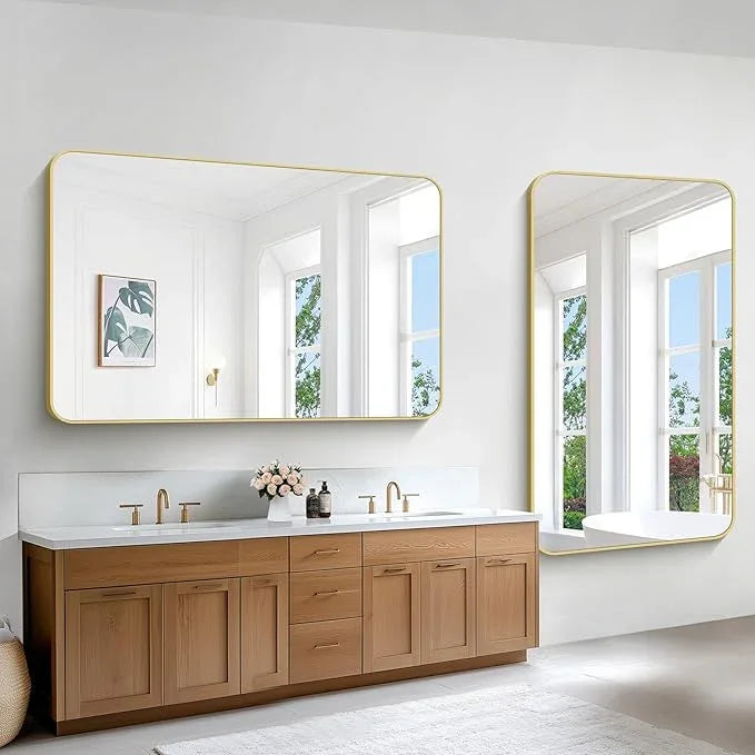 BONEWEI Gold Bathroom Mirror,60x36 inch Wall Mirror for Bathroom Wall Mounted,Round Rectangle Mirror for Bathroom Over Sink,Modern Frame for Home Decor Living Room,Bedroom Entryway,Horizontal/Vertical - ModernBath