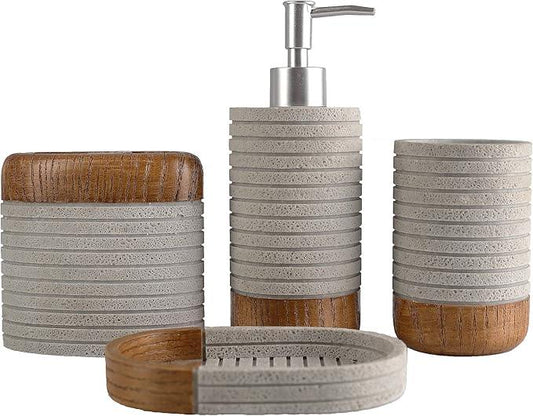 Hymmah Bathroom Accessories Set,Toothbrush Holder,Farmhouse Bathroom Decor,4 Pcs Resin Gift Set Apartment Necessities, Contain Toothbrush Cup,Soap Dispenser,Soap Dish,Tumbler - ModernBath