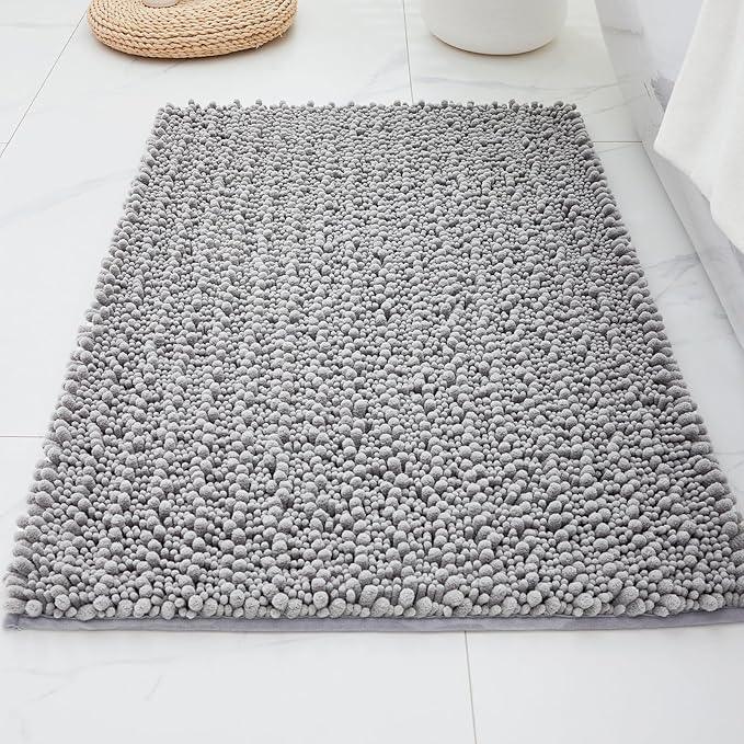 ILANGO Bathroom Rugs Light Grey 24x17,Extra Soft Absorbent Chenille Bath Rugs,Thick Non-Slip Shaggy Bath Mat,Machine Washable Quick Dry Bath Mats for Bathroom Floor, Tub, Shower Accessories - ModernBath