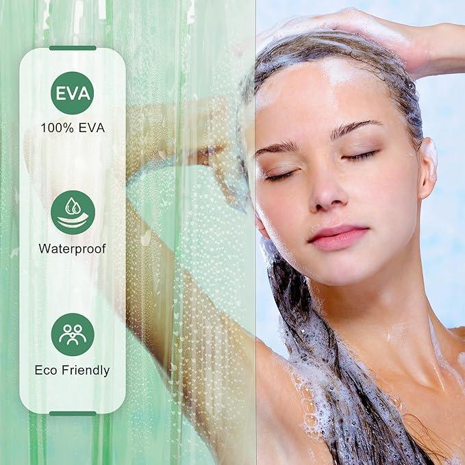 AmazerBath Heavy Duty Shower Curtain and Liner 2-in-1, 100% EVA Luxury Soft Clear Mint Green Shower Curtain Liner, 72x72 Plastic Weighted Shower Curtain, 12 Rustproof Grommets & 3 Heavyweight Stones - ModernBath