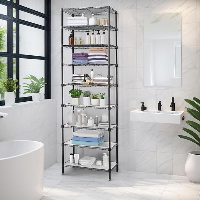 Finnhomy 9-Tier Wire Shelving Unit Adjustable Steel Wire Rack Shelving, 81 Inches Height 9 Shelves Metal Storage Rack, Pantry Shelves for Storage with PE mat, NSF Certified, Black - ModernBath