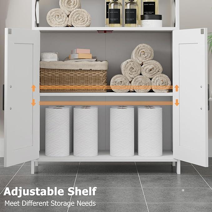 Homhedy Farmhouse Bathroom Storage Cabinet with 2 Doors, Toilet Paper Cabinet with Adjustable Shelves, Small Bathroom Cabinet for Kitchen/Laundry/Living Room, 11.8 x 23.6 x 31.5 Inches, White - ModernBath