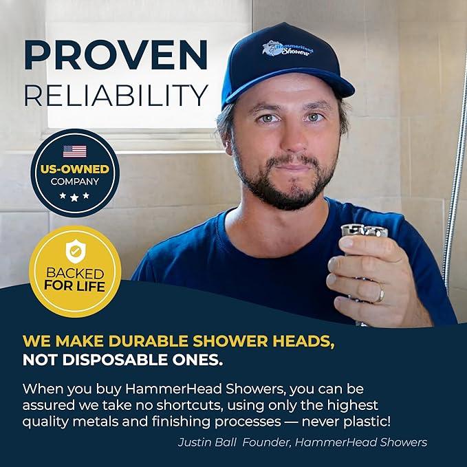 HammerHead Showers® Solid Metal 16 Inch Extended Shower Arm and Flange with Set Screw, Long Shower Arm, Extends Rain Shower Overhead, Wall-Mounted Rain Shower Arm, Matte Black - ModernBath