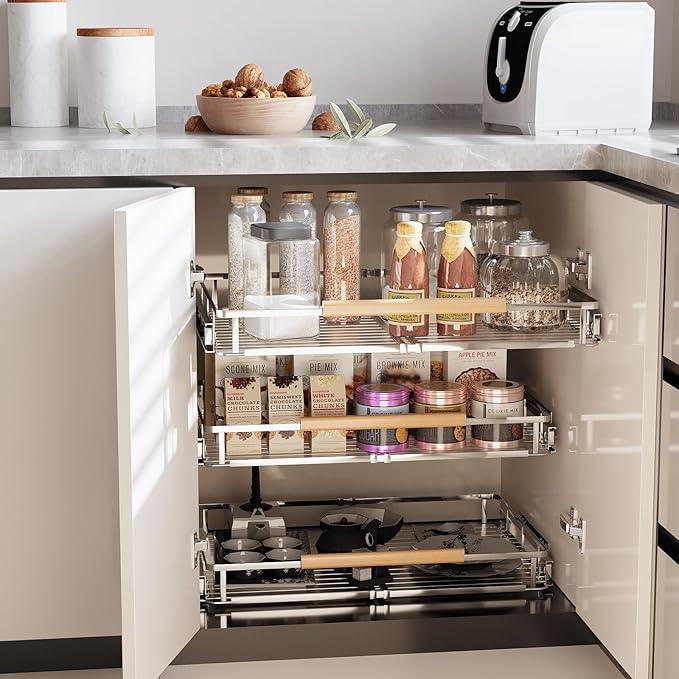 2Pack Expandable Pull Out Cabinet Organizer, Adjustable Width:23.2~39.9''W x 22.5''D Under Sink Organizer, Drawer Storage Shelves for Kitchen, Bathroom, Closet, Pantry, Cupboard, Pots, Pans - ModernBath