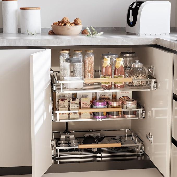 Expandable Pull Out Cabinet Organizer, Adjustable Width:17.1~28''W x 22.5''D Under Sink Organizer, Drawer Storage Shelves for Kitchen, Bathroom, Closet, Pantry, Cupboard, Pots, Pans - ModernBath