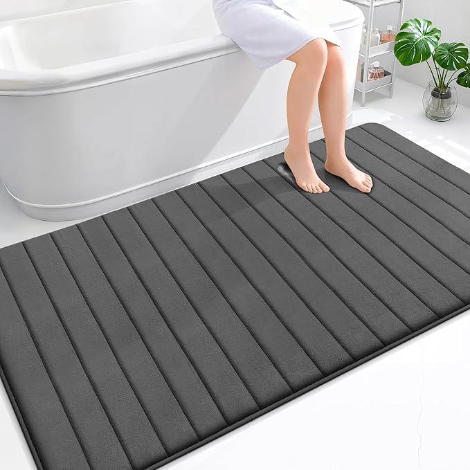 OLANLY Memory Foam Bath Mat 70x46, Super Soft Absorbent Bathroom Rugs, Quick Dry, Machine Washable Shower Floor Rugs, Bathmat Carpet, Bathroom Home Decor Accessories, Black - ModernBath