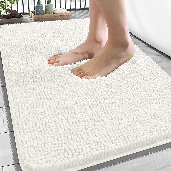 OLANLY Bathroom Rugs 34x21, Extra Soft Absorbent Chenille Bath Rugs, Rubber Backing Quick Dry, Machine Washable Bath Mats for Bathroom Floor, Tub and Shower, Home Decor Accessories, Ivory - ModernBath