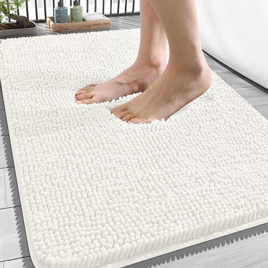 OLANLY Bathroom Rugs 34x21, Extra Soft Absorbent Chenille Bath Rugs, Rubber Backing Quick Dry, Machine Washable Bath Mats for Bathroom Floor, Tub and Shower, Home Decor Accessories, Ivory - ModernBath
