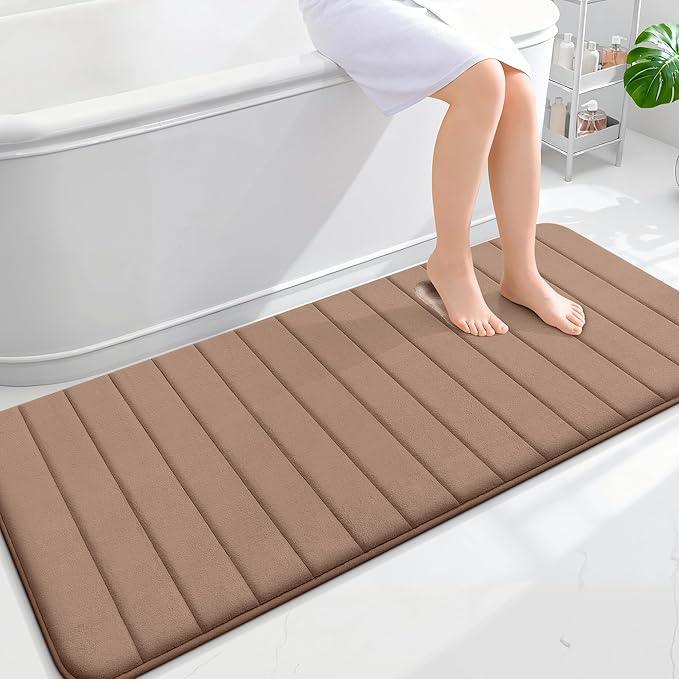 OLANLY Memory Foam Long Bathroom Rugs Runner 59x24, Super Soft Absorbent Bath Mat, Quick Dry, Machine Washable Shower Floor Rugs, Bathmat Carpet, Bathroom Home Decor Accessories, Mocha - ModernBath