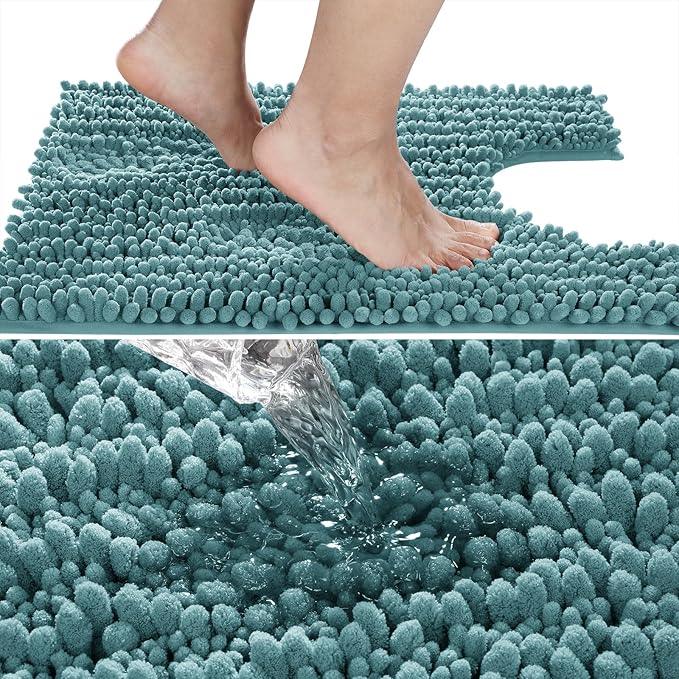 Yimobra Toilet Rug U Shaped Washable 24x24 Inch - Ultra Soft Absorbent Chenille Bath Rugs for Toilet, Quick Dry & Machine Washable, Non Slip Contour Bathroom Mat, Teal Blue - ModernBath
