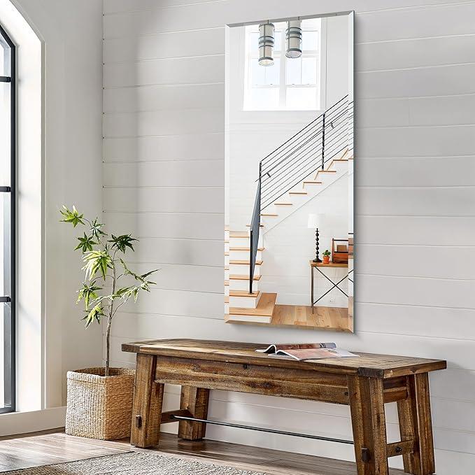 KOCUUY Beveled Mirror, 20x48 Inch Frameless Bathroom Mirror for Over Sink, Upgraded Shatterproof Beveled Unframed Design Mirror for Bathroom, Bedroom, Hang Horizontal/Vertical - ModernBath