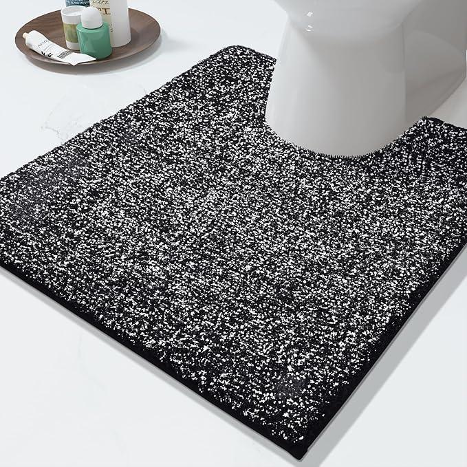 Yimobra Toilet Rugs U Shaped Washable, Soft Absorbent Microfiber Bathroom Rugs, Non Slip Quick Drying Shaggy Bath Mat,Contour Bathroom Mats for Toilet Base, Home Essentials,24x20,Black and White - ModernBath