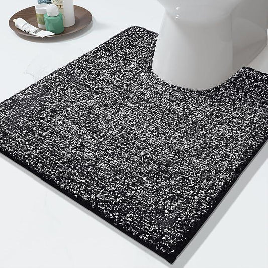 Yimobra Toilet Rugs U Shaped Washable, Soft Absorbent Microfiber Bathroom Rugs, Non Slip Quick Drying Shaggy Bath Mat,Contour Bathroom Mats for Toilet Base, Home Essentials,24x20,Black and White - ModernBath