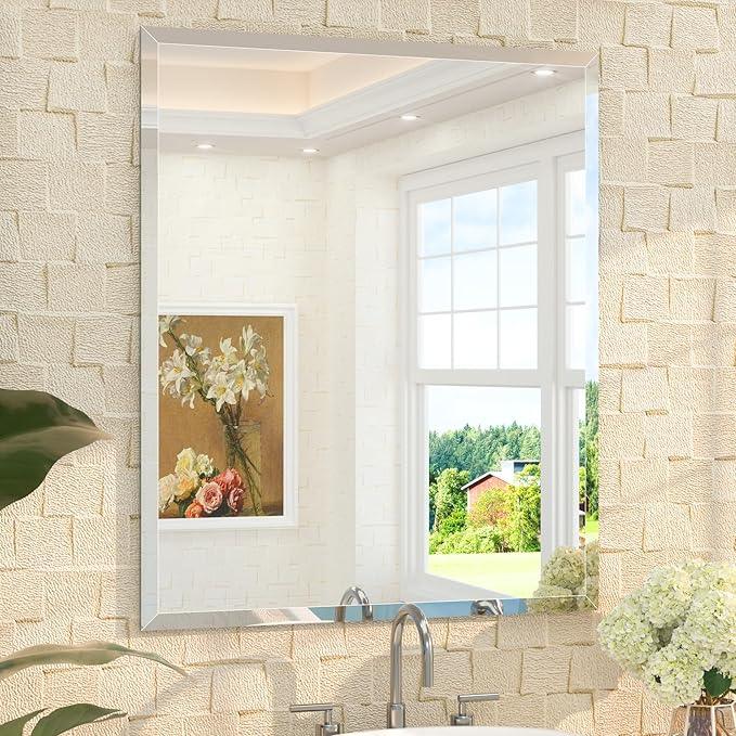 TETOTE 30" x 36" Rectangle Mirror with Frameless Tempered Beveled Edge for Vanity and Bathroom - ModernBath