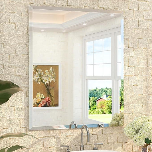TETOTE 30" x 36" Rectangle Mirror with Frameless Tempered Beveled Edge for Vanity and Bathroom - ModernBath