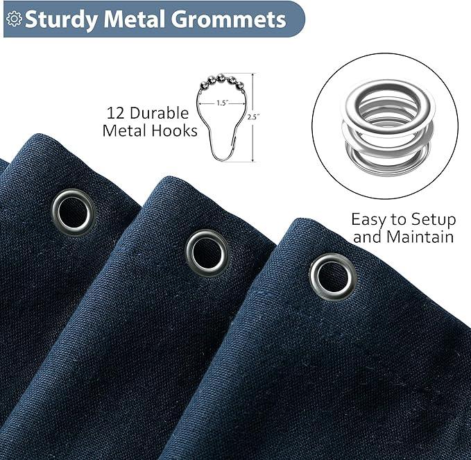 Jowels Navy Blue Linen Shower Curtain, Boho Farmhouse Shower Curtain Set for Bathroom, 200GSM Luxury Weighted Water Resistant Fabric Textured Shower Curtains with 12 Metal Hooks, 72Wx72H - ModernBath