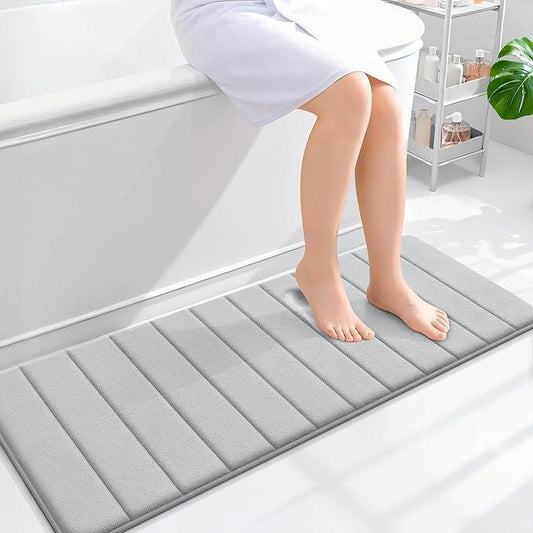 OLANLY Memory Foam Long Bathroom Rugs Runner 47x17, Super Soft Absorbent Bath Mat, Quick Dry, Machine Washable Shower Floor Rugs, Bathmat Carpet, Bathroom Home Decor Accessories, Light Gray - ModernBath