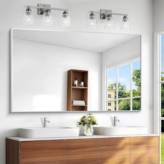 BONEWEI Silver Bathroom Mirror,60x36 inch Wall Mirror for Bathroom Wall Mounted,Large Rectangle Mirror for Bathroom Over Sink,Modern Metal Frame for Living Room,Bedroom Entryway,Horizontal/Vertical - ModernBath