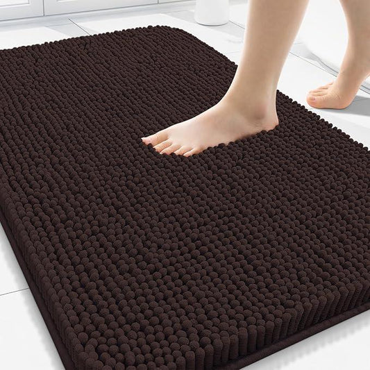 Arotive Bathroom Rugs 34x21, Extra Soft Absorbent Shaggy Chenille Bath Rugs, Machine Washable Rubber Backing Non-Slip Bath Mats for Bathroom Floor Tub and Shower, Home Decor Accessories, Brown - ModernBath
