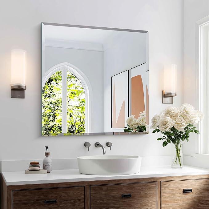 KOCUUY Beveled Mirror, 30x30 Inch Square Frameless Bathroom Mirror for Over Sink, Upgraded Shatterproof Beveled Unframed Design Mirror for Bathroom, Bedroom, Entryway, Hang Horizontal/Vertical - ModernBath