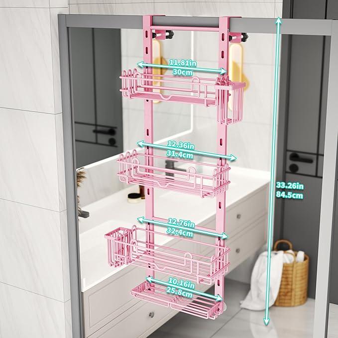 HapiRm Hanging Shower Caddy Organizer - Shower Shelf with 22 Hooks and 2 Toothbrush Holders, No Drilling Adjustable Hanging Bathroom Organizer - Pink - ModernBath
