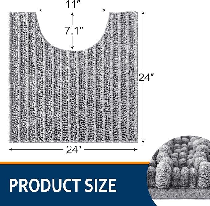 Smiry Bathroom Toilet Rugs U Shaped 24x24, Extra Soft Absorbent Non Slip Rubber Backing Chenille Contour Bath Rugs for Toilet, Machine Washable Contoured Bath Mats, Grey - ModernBath