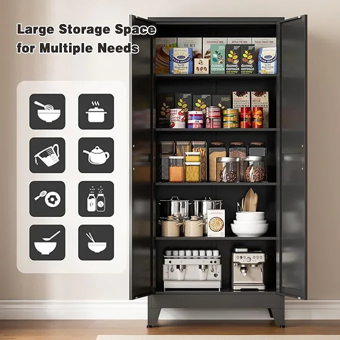 71” Tall Pantry Storage Cabinet, Kitchen Cabinets, Metal Cupboard with 4 Adjustable Shelves for Dining Room, Bathroom, Living Room - ModernBath