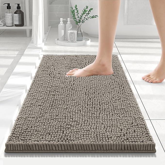 Smiry Luxury Chenille Bathroom Rugs 24x16, Extra Soft and Absorbent Shaggy Bath Mat, Machine Washable, Non-Slip Plush Carpet Runner for Tub, Shower, and Floor, Home Decor Accessories, Latte - ModernBath