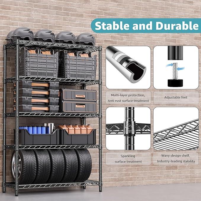 1750 lbs Steel Storage Shelving 5-Tier Utility Shelving Unit Steel Organizer Wire Rack for Home,Kitchen,Office,Garage, 1750 LBS Capacity 17.7" D x 47.2" W x 72.3" H - ModernBath