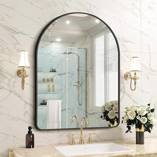 FORBATH Arched Mirror 30x40 Inch, Black Arched Bathroom Mirror Wall Mounted Modern Black Aluminum Frame Decor Large Dresser, for Bedroom Living Room Entryway, Hanging or Leaning Against Wall - ModernBath