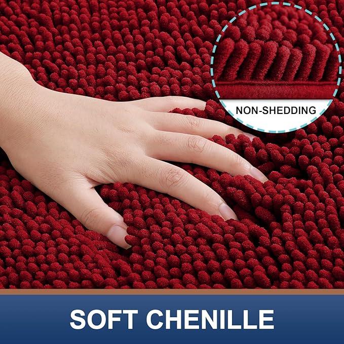 Smiry Luxury Chenille Round 24x24, Extra Soft and Absorbent Shaggy Bathroom Mat Rugs, Machine Washable, Non-Slip Plush Carpet for Tub, Shower, and Bath Room, Burgundy - ModernBath