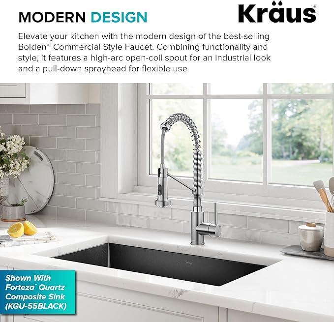 KRAUS Bolden Commercial Style 2-Function Single Handle Pull Down Kitchen Faucet in Stainless Steel, KPF-1610SS - ModernBath