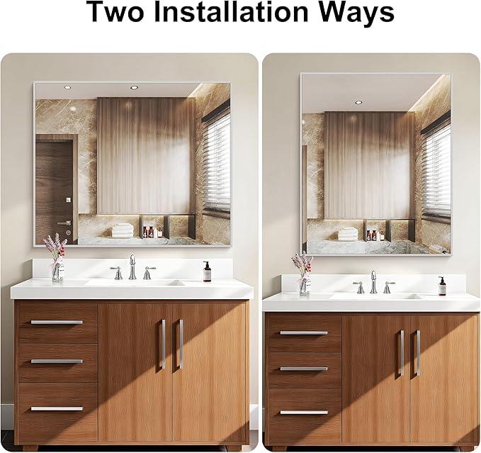 KOCUUY Silver Framed Mirror, 30"x36" Rectangle Bathroom Mirror for Wall, HD Tempered Glass, Anti-Rust Frame, Modern Design for Bathroom, Bedroom, Living Room, Entryway - ModernBath