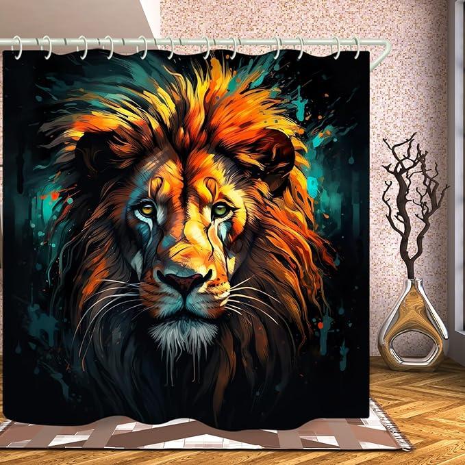 LYFANS Bathroom Uses Vintage Oil Painting Lion 3D Shower Curtain, Luxury Bathtub Standard Shower Curtain, Waterproof and Bright Fabric Shower Curtains, Size (72x72 Inches) - ModernBath