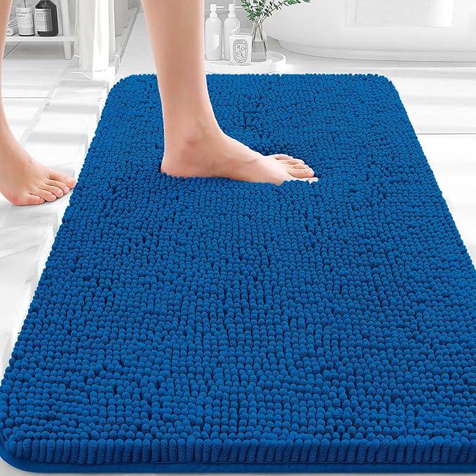 OLANLY Bathroom Rugs 30x20, Extra Soft Absorbent Chenille Bath Rugs, Rubber Backing Quick Dry, Machine Washable Bath Mats for Bathroom Floor, Tub and Shower, Home Decor Accessories, Deep Navy Blue - ModernBath