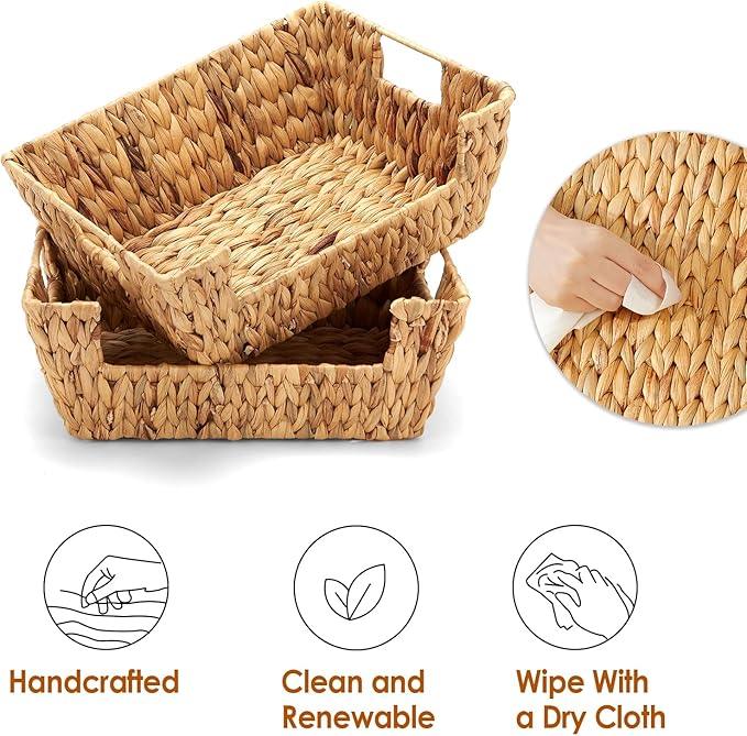 Wicker Baskets 2 Pack, Water Hyacinth Wicker Storage Basket with Handles, Pantry Baskets Organization and Storage, Handmade Large Wickers Baskets for Organizing, Natural - ModernBath