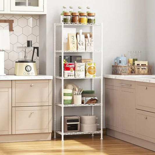 HOMEFORT 5-Shelving Unit, Adjustable Wire Shelving, Metal Wire Shelf Rack Organizer for Kitchen, Pantry, Closet, Bathroom, Laundry, White,21" W x 11" D x 53" H - ModernBath