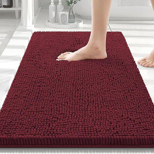 Smiry Luxury Chenille Bathroom Rugs 30x20, Extra Soft and Absorbent Shaggy Bath Mat, Machine Washable, Non-Slip Plush Carpet Runner for Tub, Shower, and Floor, Home Decor Accessories, Burgundy - ModernBath