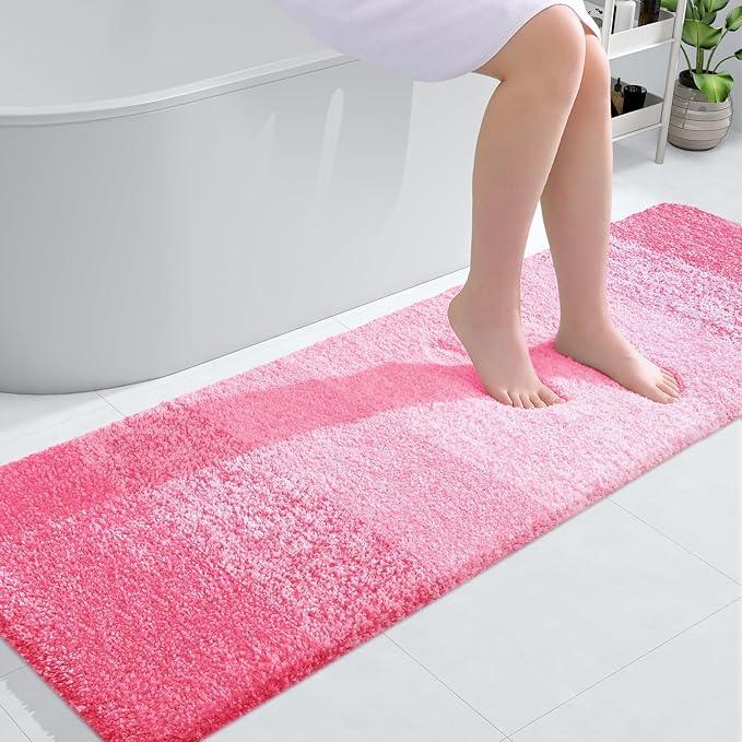 OLANLY Bathroom Runner Rugs 59x20, Extra Soft Absorbent Microfiber Bath Rugs, Rubber Backing, Quick Dry, Machine Washable Bath Mats for Bathroom Floor, Tub and Shower, Home Decor Accessories, Pink - ModernBath