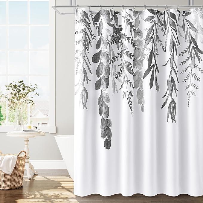 BOODII Grey Plant Watercolor Shower Curtains 72 inches Long Floral Leaf Shower Curtain for Bathroom Botanical Leaves Grey Eucalyptus Curtain Jungle Bathroom Decor 72x72 - ModernBath