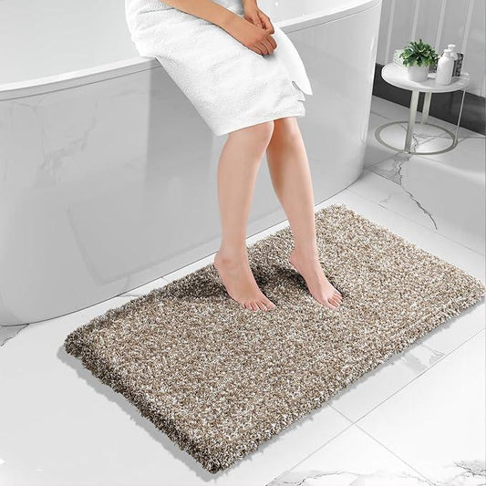 Yimobra Luxury Bathroom Rugs, Fluffy Bath Mats, Non Slip, Water Absorbent Microfiber, Machine Washable, Plush Runner Shower Rugs, Thick Matts for Bathroom Floor&Tub, 47"x 24", Light Brown and White - ModernBath
