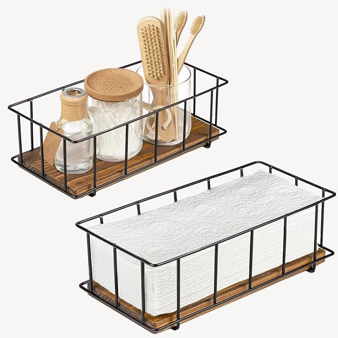 BAOBAB WORKSHOP Set of 2 Wooden Bathroom Baskets Organizer & Storage - Basket for Bathroom & Kitchen Decor - Toilet Tank Tray - Toilet Paper Basket for Back of Toilet Organizer - ModernBath