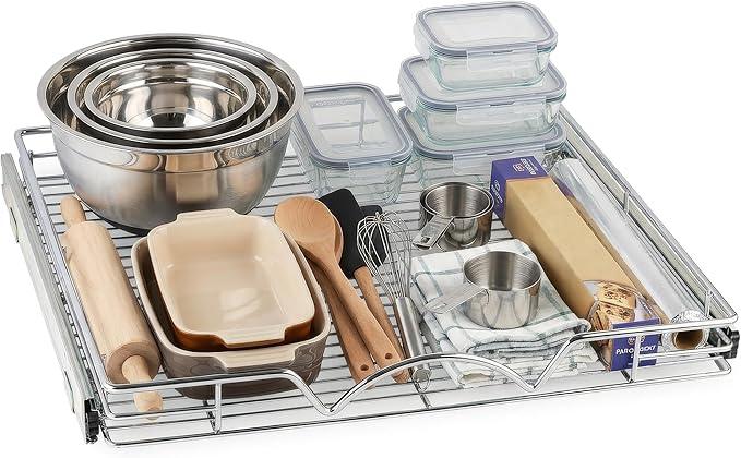 HOLDN’ STORAGE Pull Out Cabinet Organizer - Heavy Duty Steel with Smooth Slide-Out Drawers, Chrome Finish - 20" W x 17" D Basket, Fits 21.25" Cabinet Opening - ModernBath