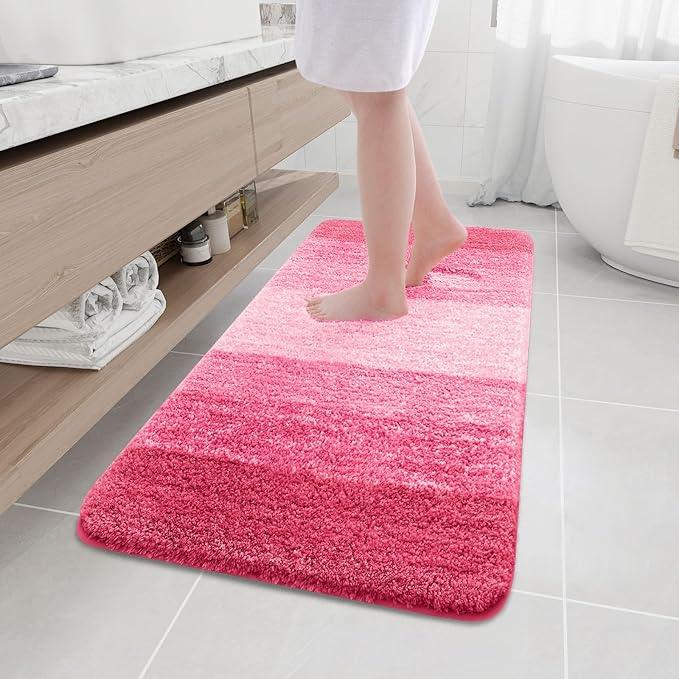 Arotive Microfiber Bathroom Rugs, Shaggy Soft and Absorbent Bath Rug, Non-Slip, Thick Plush Machine Washable Dry Bath Mats for Bathroom, Tub and Shower, 47x20, Pink, Rectangular - ModernBath