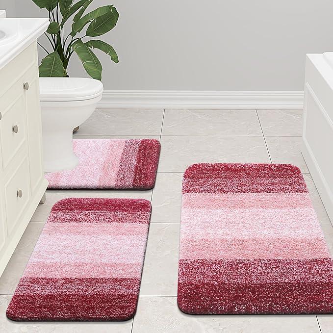 Arotive Microfiber Bathroom Rugs, Shaggy Soft and Absorbent Bath Rug, Non-Slip, Thick Plush Machine Washable Dry Bath Mats for Bathroom, Tub and Shower, 44x24, Burgundy, Rectangular - ModernBath
