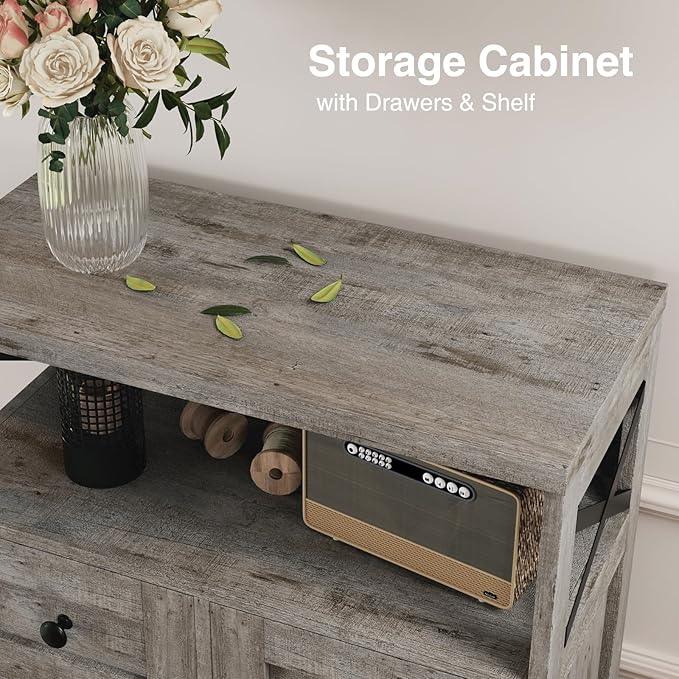 Small Farmhouse Storage Cabinet with Barn Doors, Farmhouse Kitchen Pantry Cabinet, Tall Coffee Bar with Storage, Hutch Cupboard for Kitchen, Laundry, Living Room, Washed Grey - ModernBath